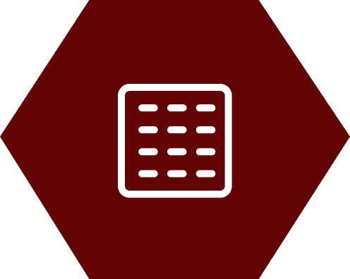 White grid or griddle icon on a maroon hexagonal background.