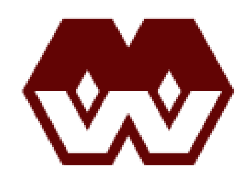 A stylized, geometric logo resembling an "M" and "W" in dark red with diamond shapes in the center.